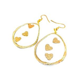 Brass and Puffy Heart Large Hoop Earrings
